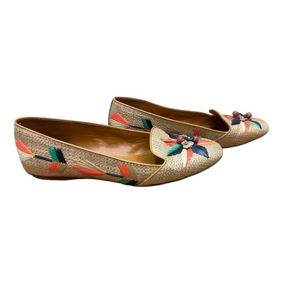 Tory Burch Neural Tan Raffia Straw Flats Size 9.5 Classic Beach Coast EUC - Picture 2 of 8